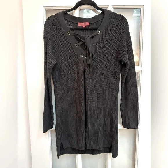 Guess Y2K Guess Los Angeles | Black Crochet Lace Up Sweater Size Medium M - Picture 7 of 7
